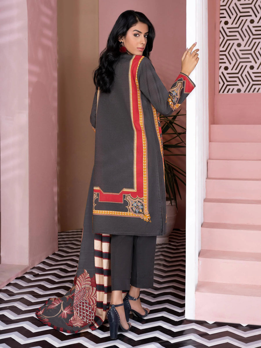 LimeLight Winter Unstitched Printed Khaddar 3Pc Suit U2108 Charcoal