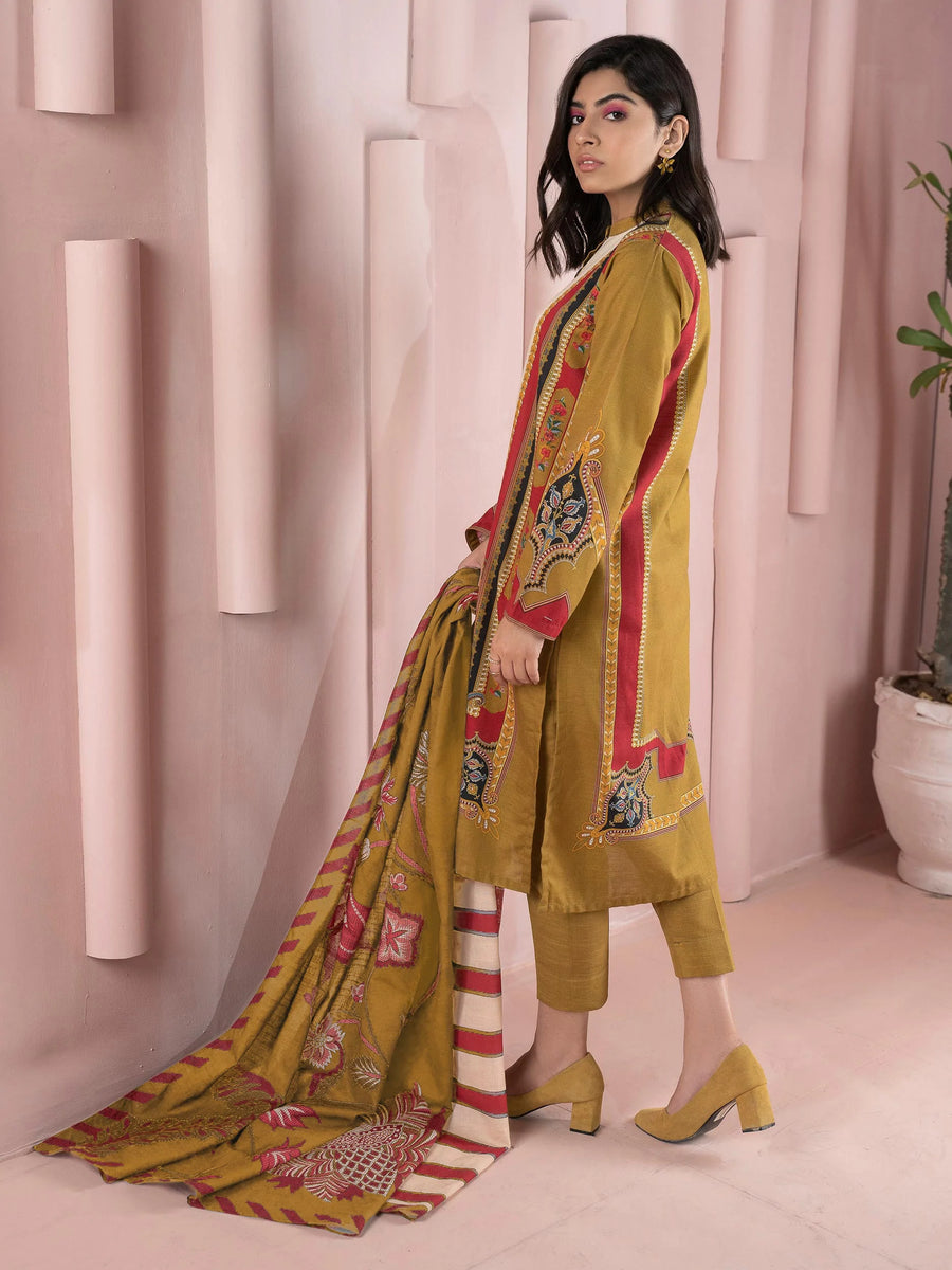 LimeLight Winter Unstitched Printed Khaddar 3Pc Suit U2108 Olive Green