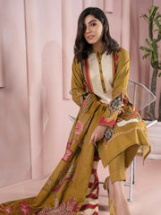 LimeLight Winter Unstitched Printed Khaddar 3Pc Suit U2108 Olive Green