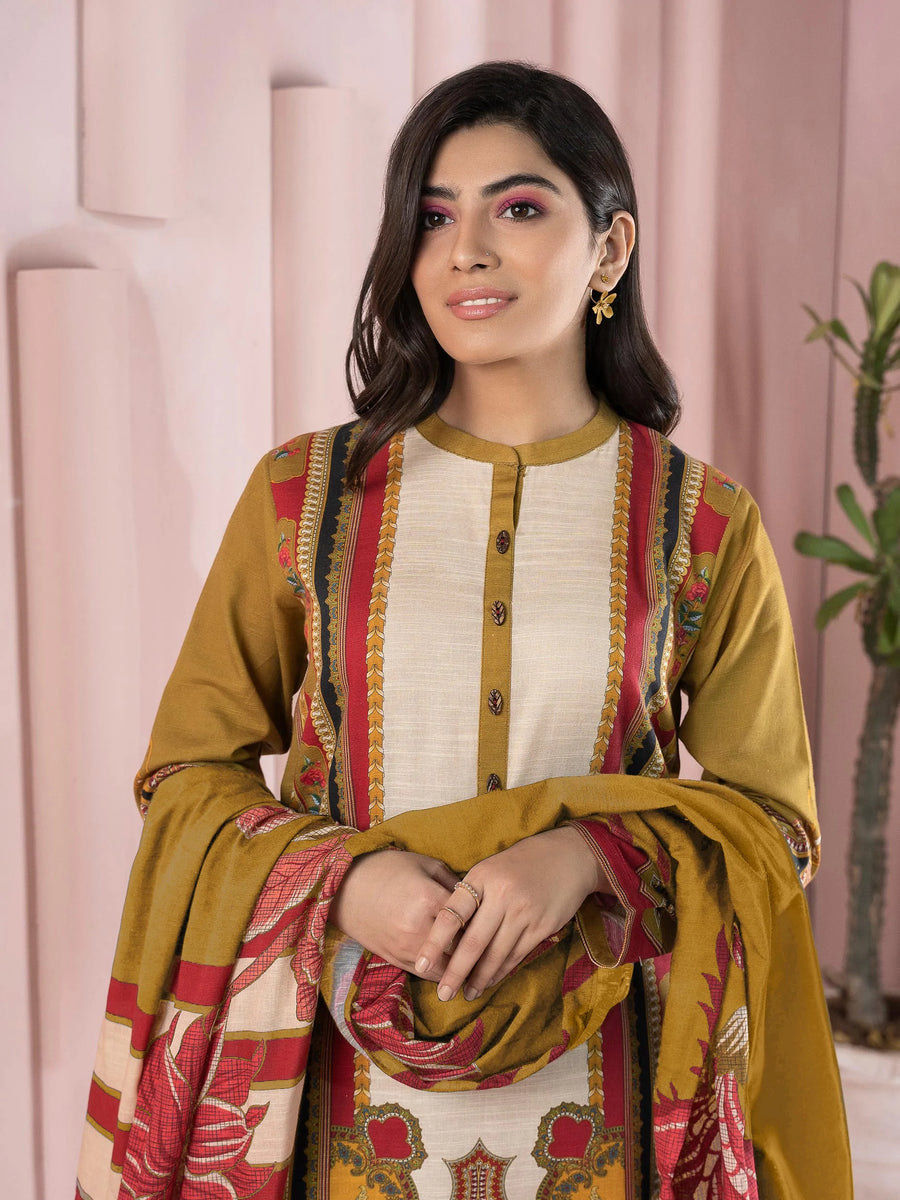 LimeLight Winter Unstitched Printed Khaddar 3Pc Suit U2108 Olive Green