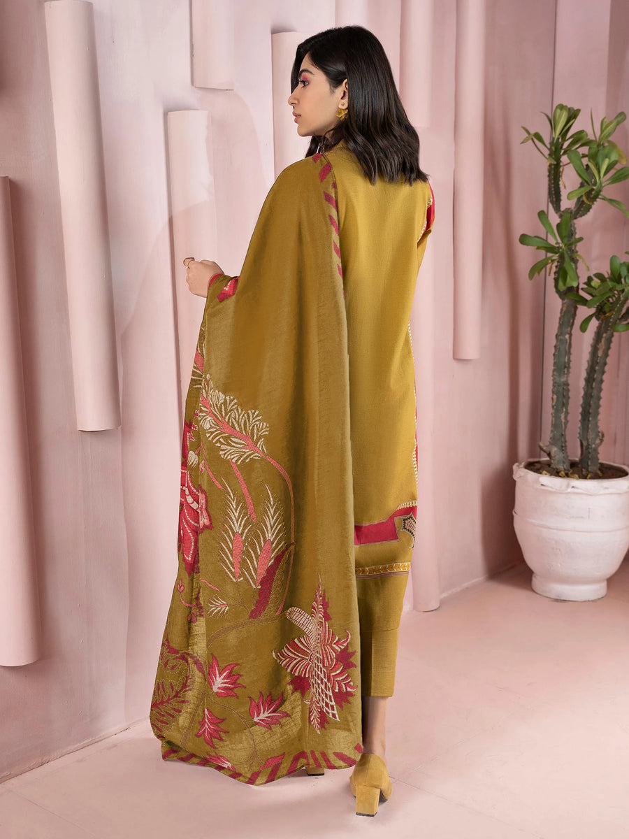 LimeLight Winter Unstitched Printed Khaddar 3Pc Suit U2108 Olive Green