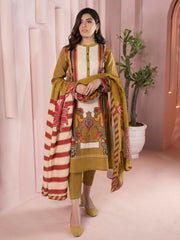 LimeLight Winter Unstitched Printed Khaddar 3Pc Suit U2108 Olive Green