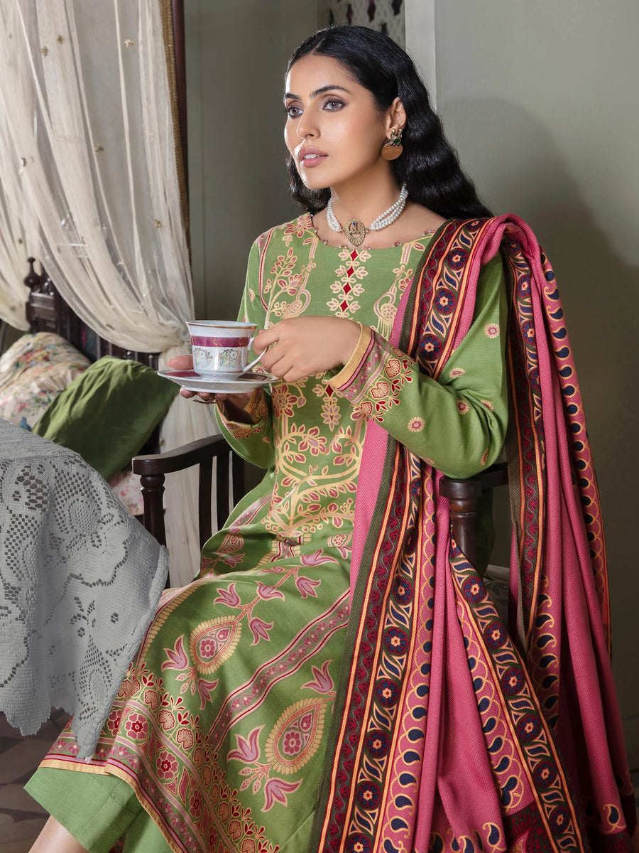 LimeLight Winter Unstitched Printed Khaddar 3Pc Suit U2111 Green