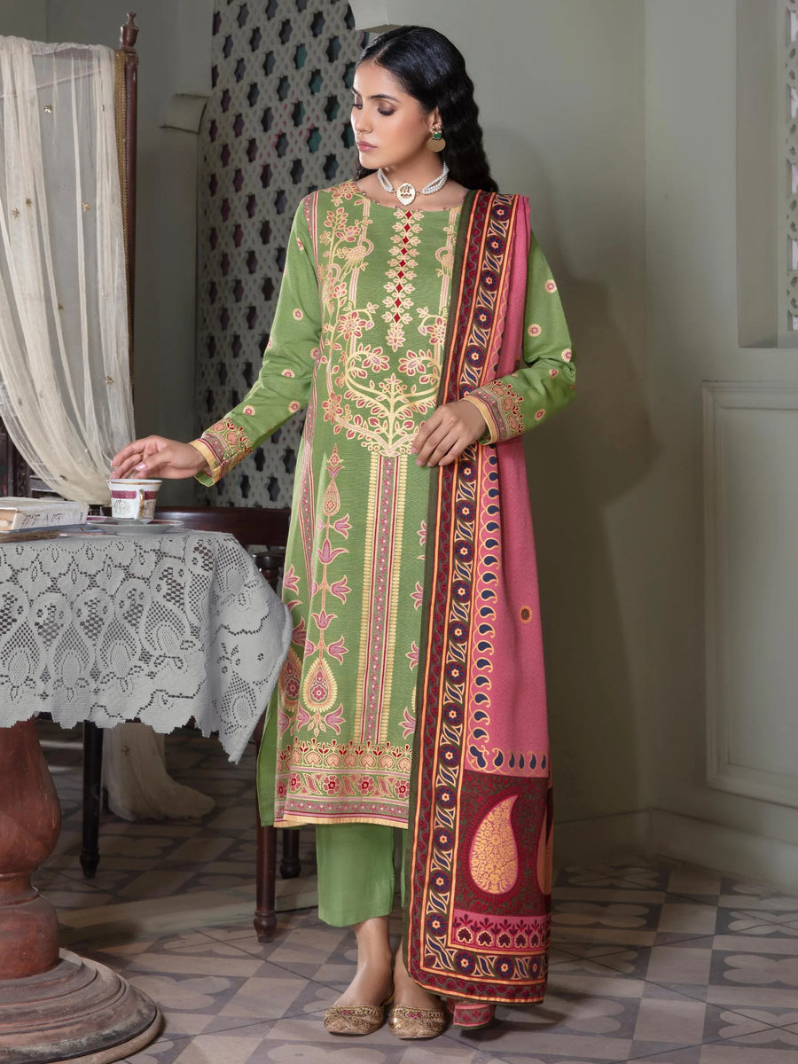 LimeLight Winter Unstitched Printed Khaddar 3Pc Suit U2111 Green