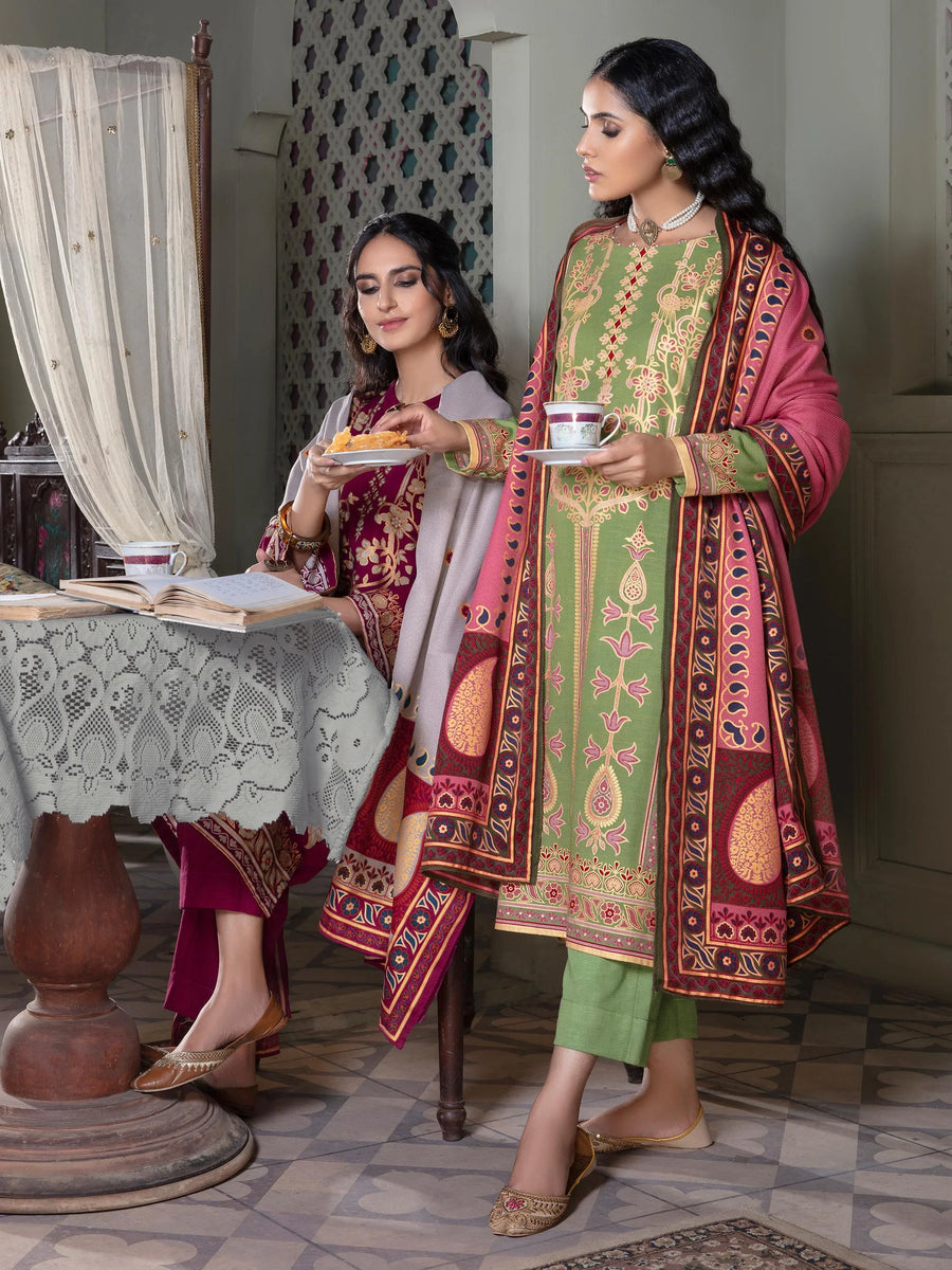 LimeLight Winter Unstitched Printed Khaddar 3Pc Suit U2111 Green