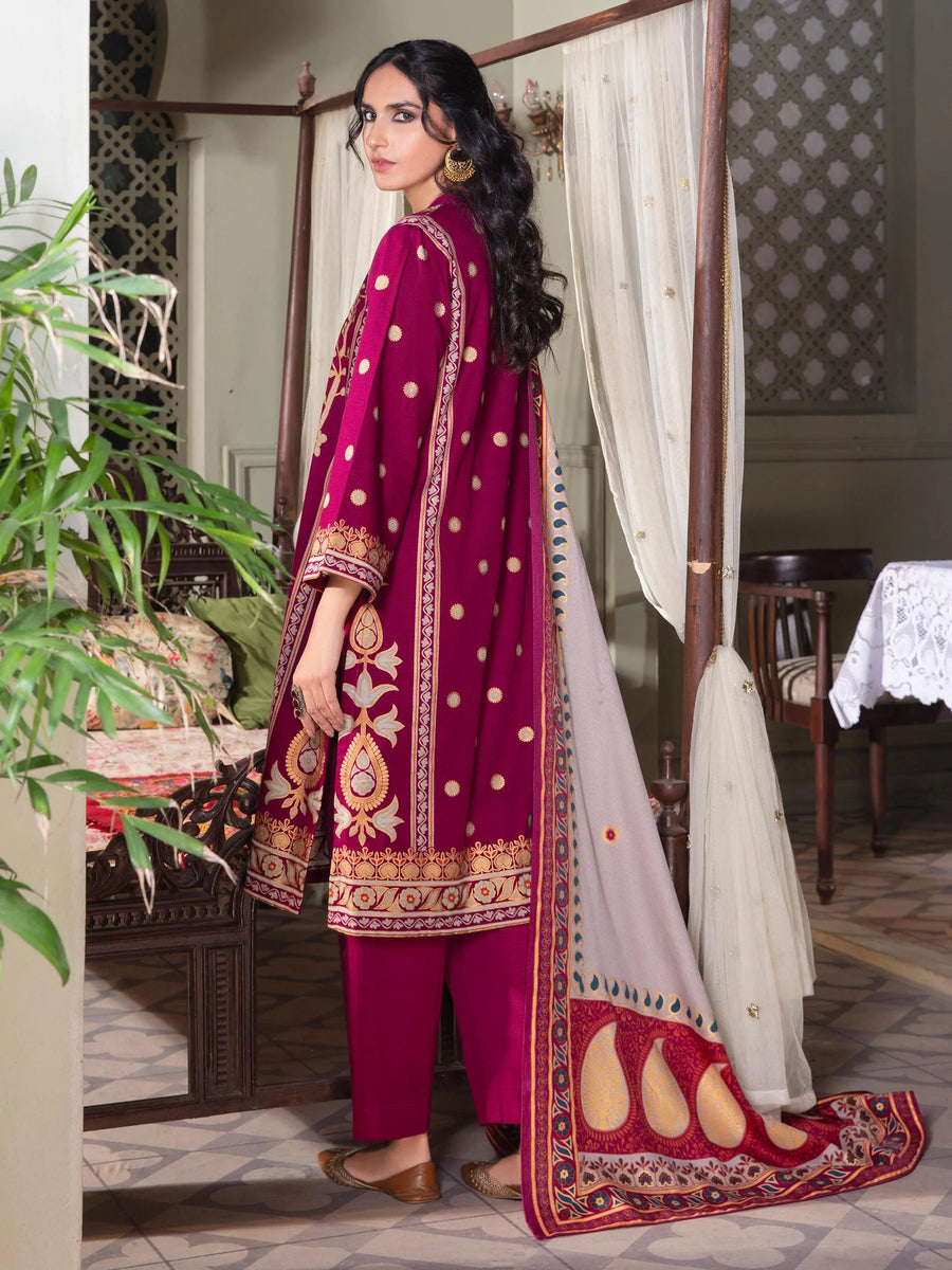 LimeLight Winter Unstitched Printed Khaddar 3Pc Suit U2111 Maroon