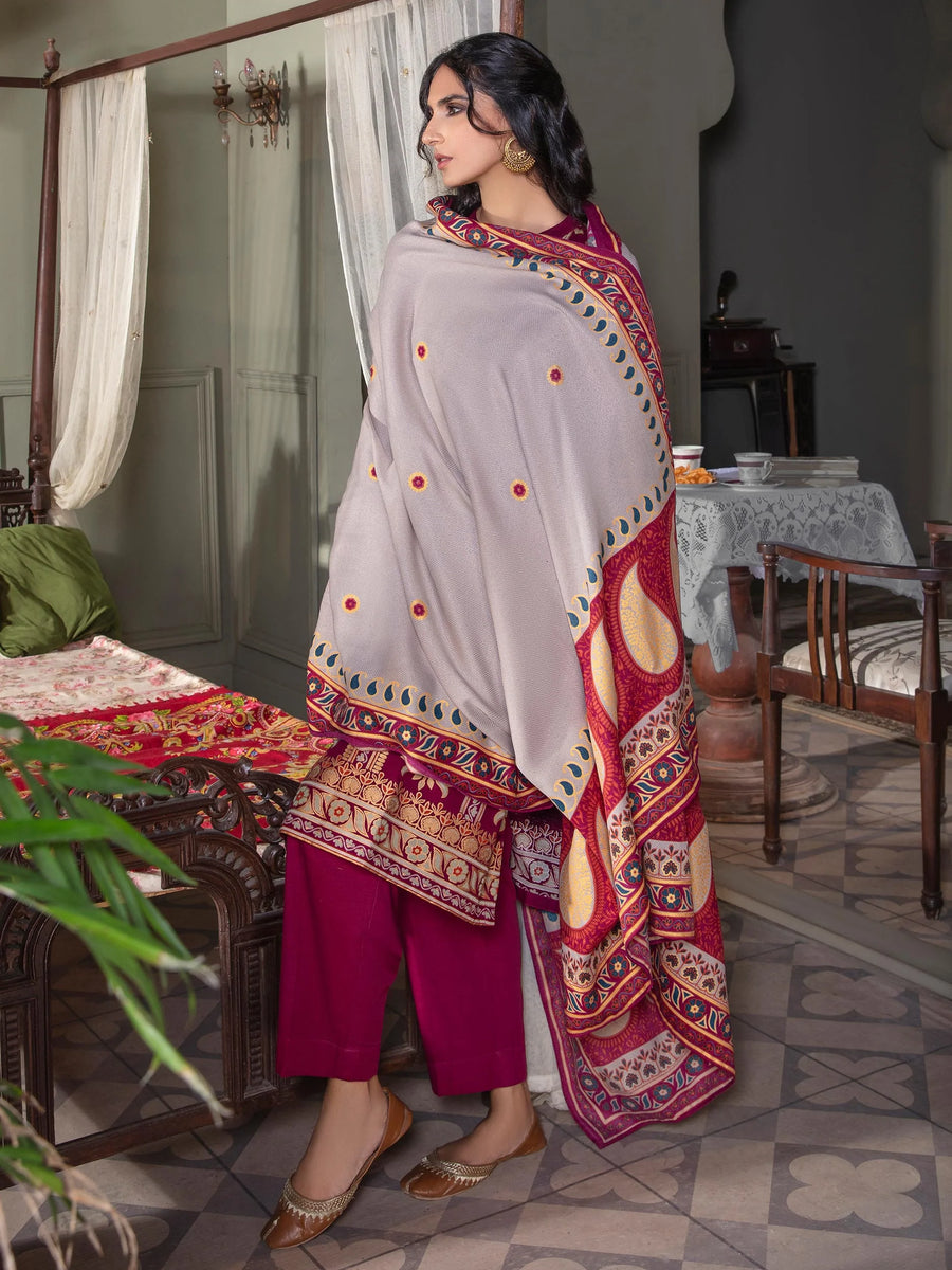 LimeLight Winter Unstitched Printed Khaddar 3Pc Suit U2111 Maroon