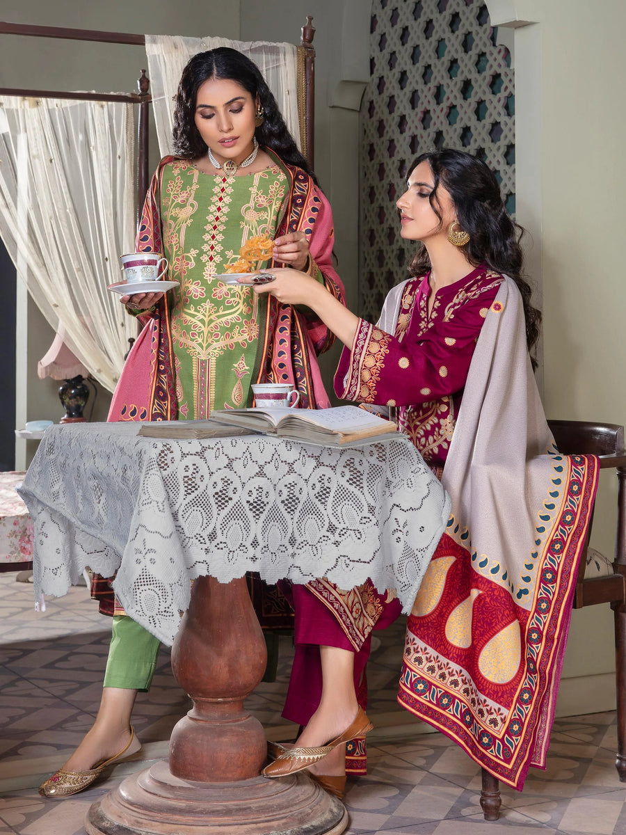LimeLight Winter Unstitched Printed Khaddar 3Pc Suit U2111 Maroon