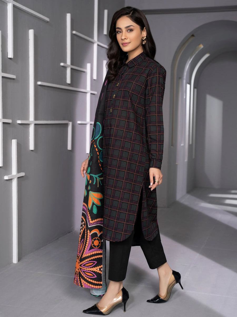 LimeLight Winter Unstitched Printed Khaddar 2Pc Suit U2113 Black