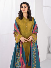 LimeLight Winter Unstitched Printed Khaddar 3Pc Suit U2115 Army Green