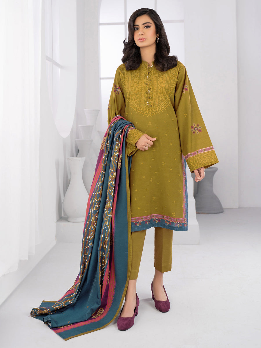 LimeLight Winter Unstitched Printed Khaddar 3Pc Suit U2115 Army Green