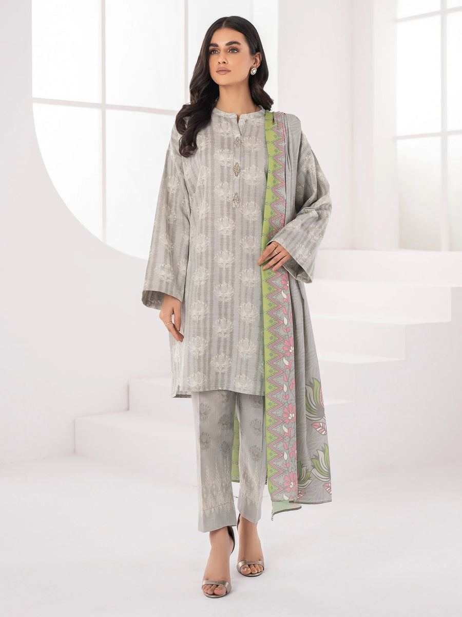 LimeLight Winter Unstitched Printed Khaddar 3Pc Suit U2119 Grey