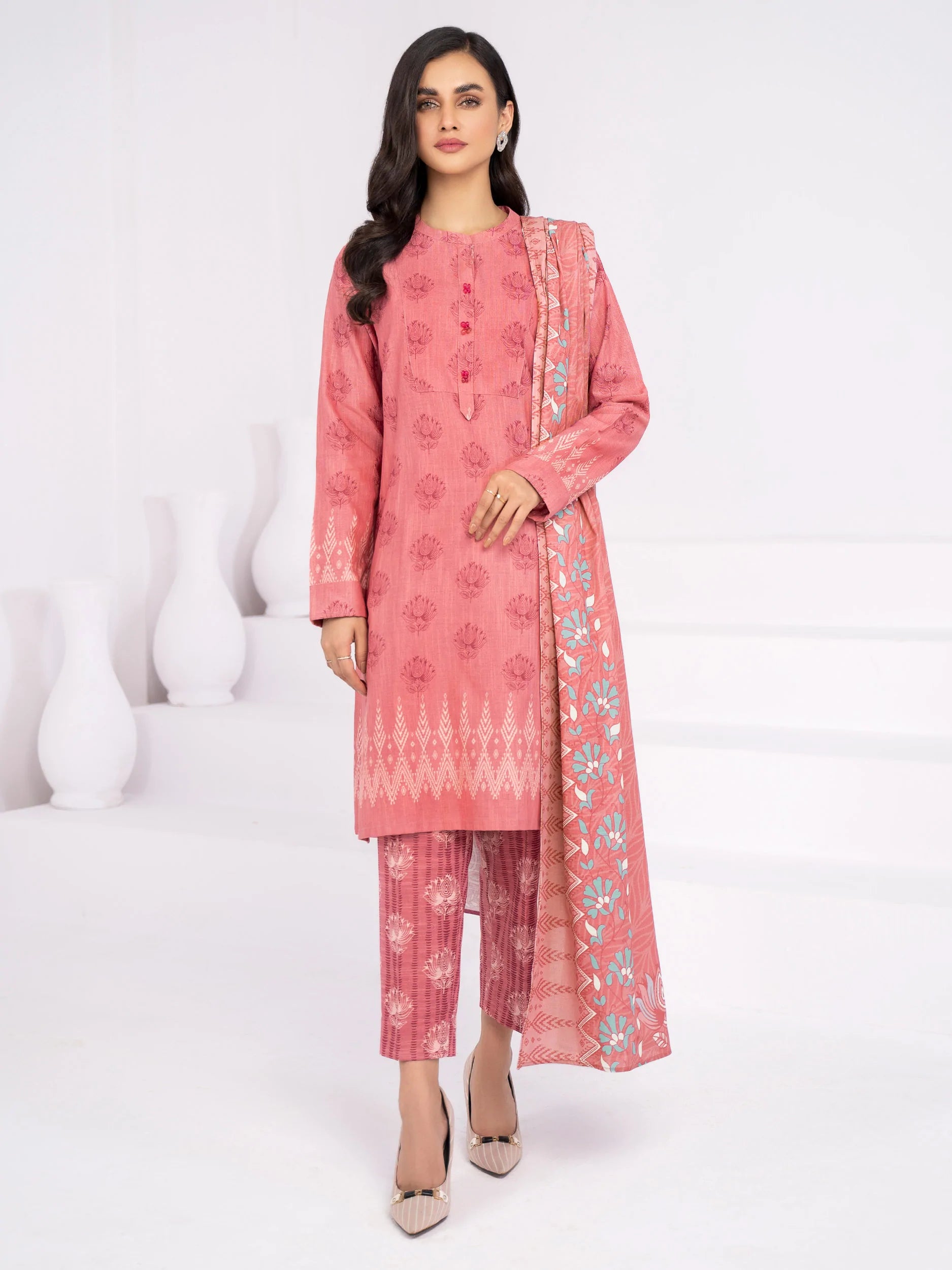 LimeLight Winter Unstitched Printed Khaddar 3Pc Suit U2119 Pink