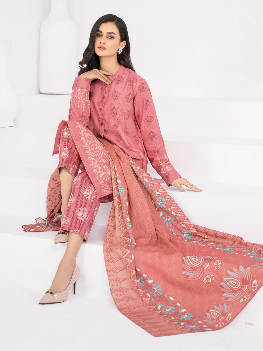 LimeLight Winter Unstitched Printed Khaddar 3Pc Suit U2119 Pink