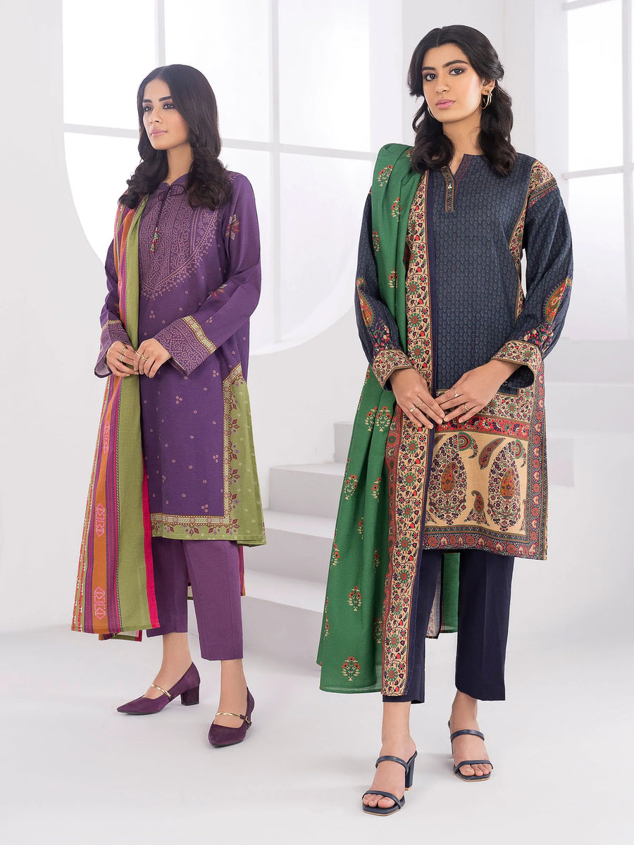 LimeLight Winter Unstitched Printed Khaddar 2Pc Suit U2130 Blue
