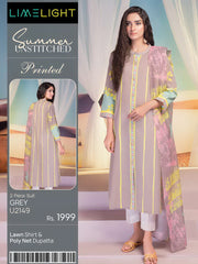 LimeLight Summer Unstitched Printed Lawn 2 Piece Suit U2149 Grey