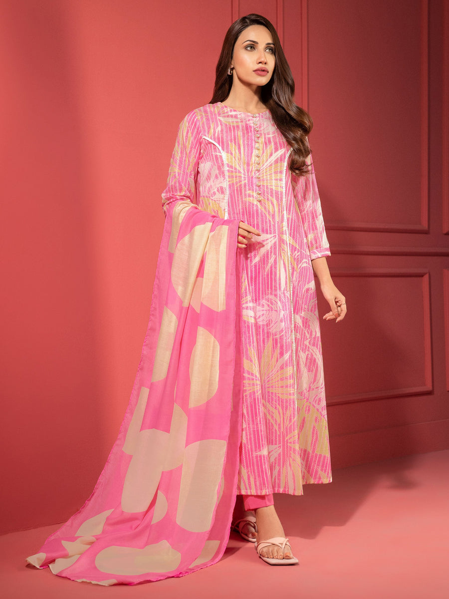 LimeLight Summer Unstitched Printed Lawn 3 Piece Suit U2200 Pink