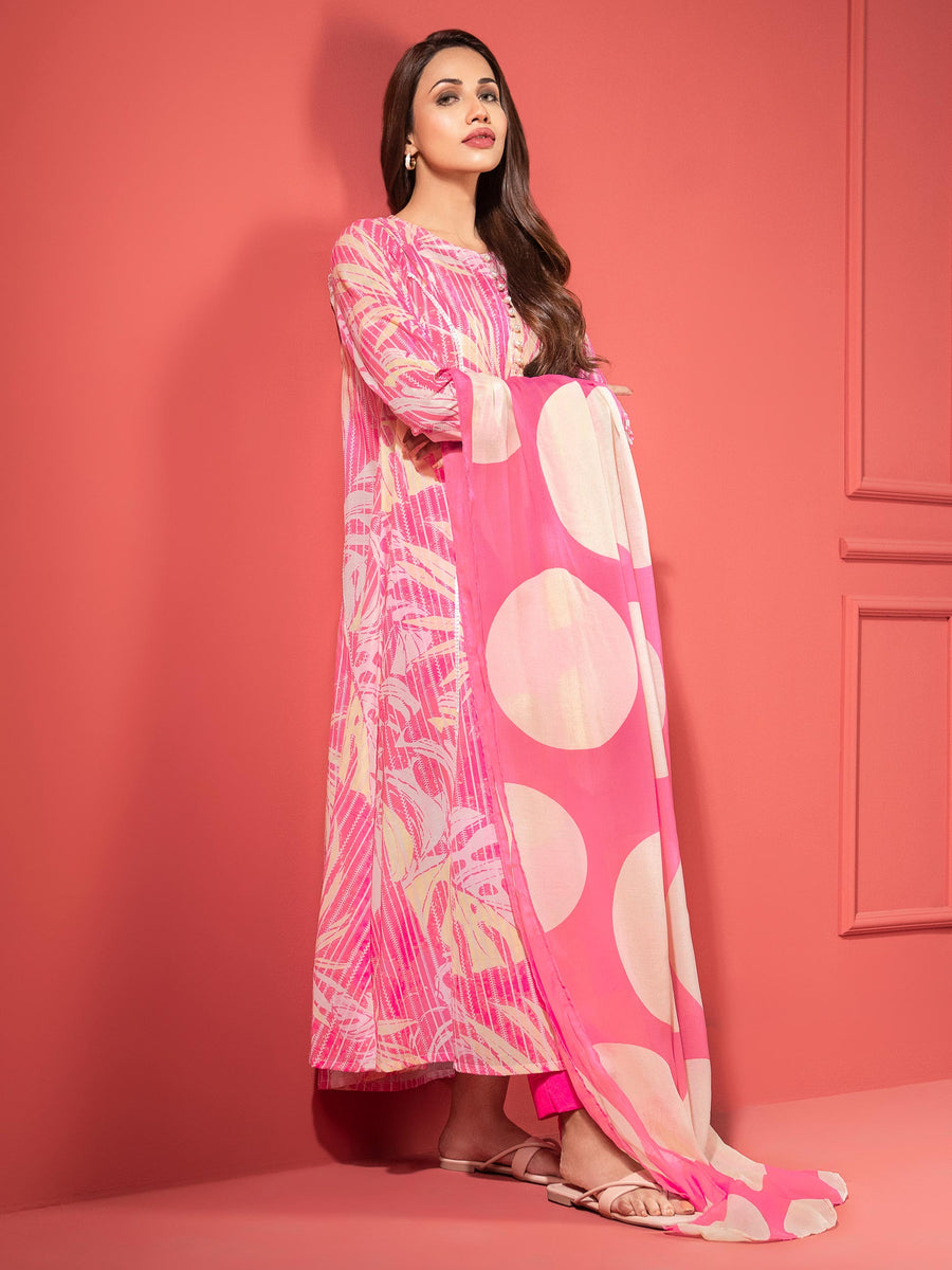 LimeLight Summer Unstitched Printed Lawn 3 Piece Suit U2200 Pink
