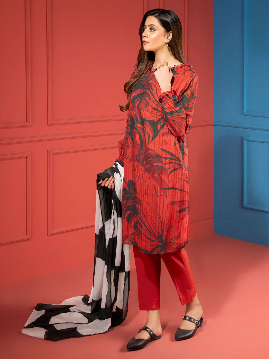 LimeLight Summer Unstitched Printed Lawn 3 Piece Suit U2200 Red