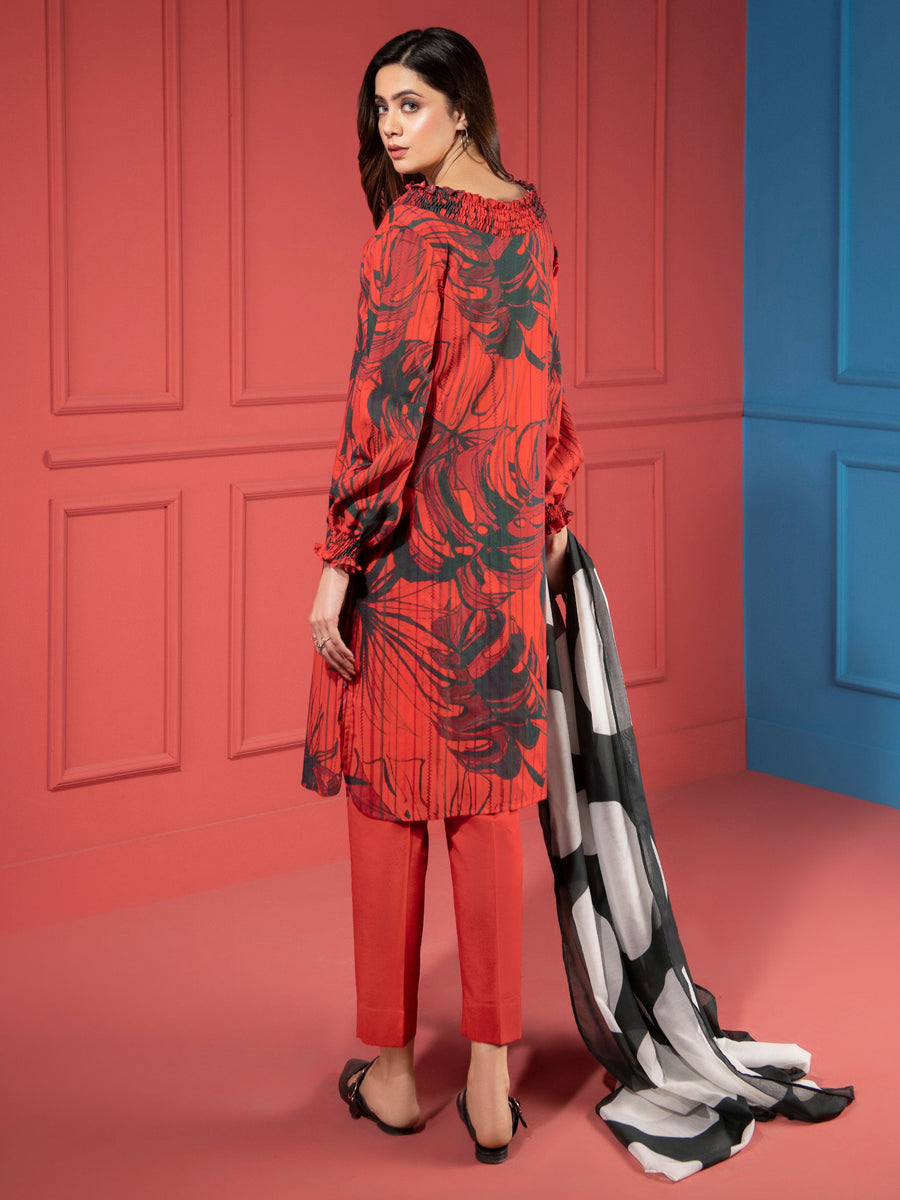 LimeLight Summer Unstitched Printed Lawn 3 Piece Suit U2200 Red