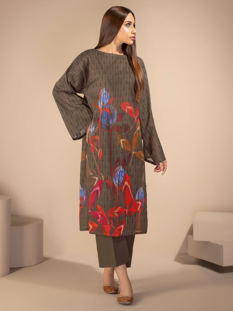 LimeLight Summer Unstitched Printed Lawn 1 Piece Shirt U2212 Brown