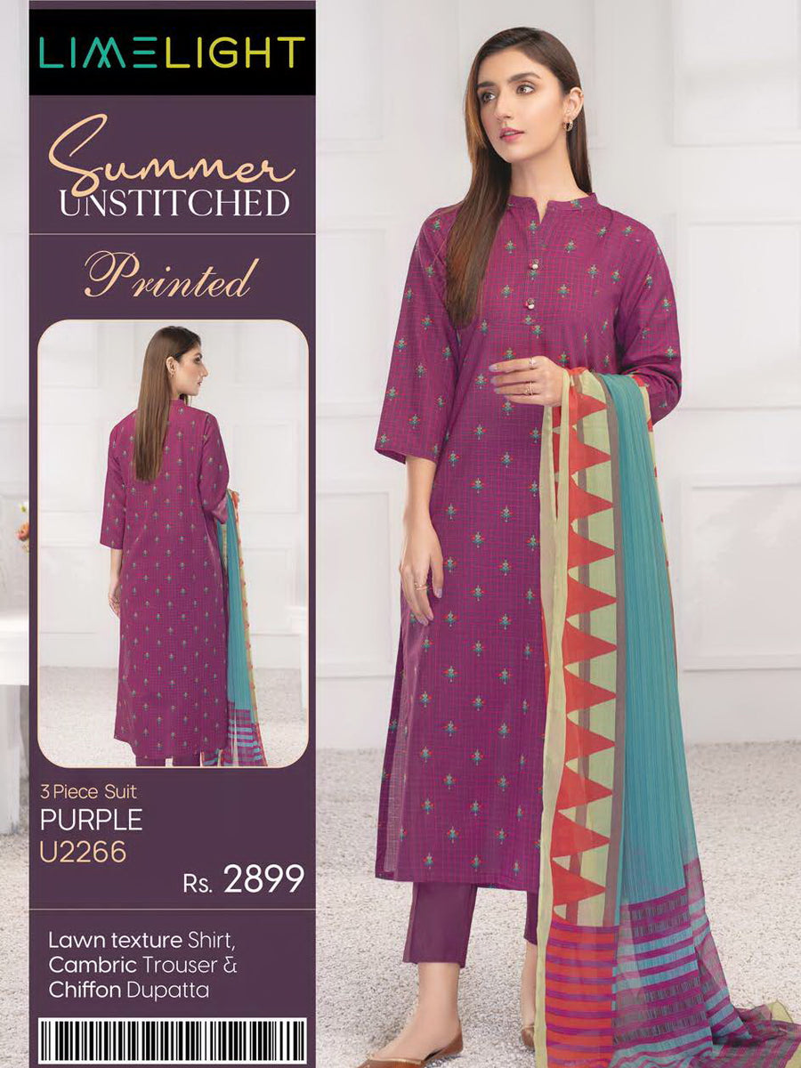 LimeLight Summer Unstitched Printed Lawn 3 Piece Suit U2266 Purple