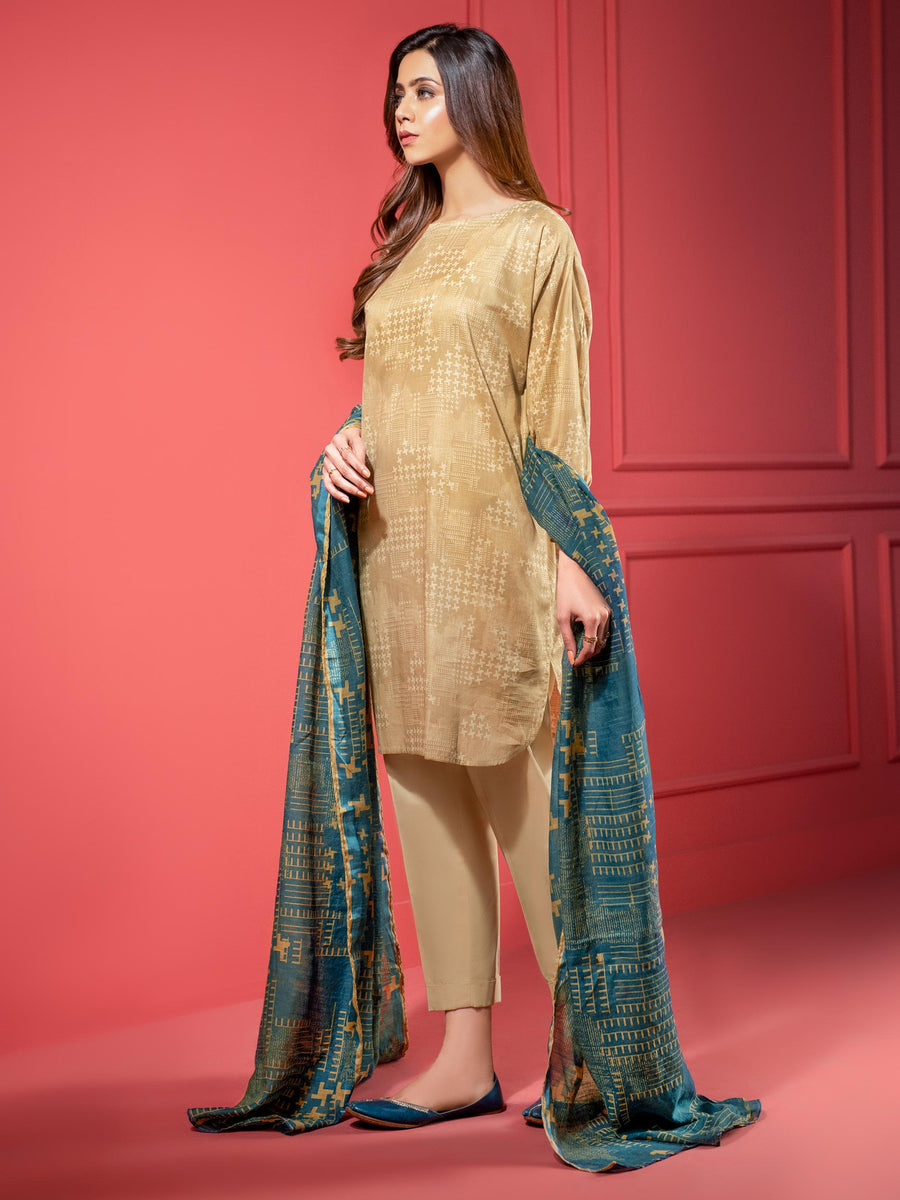 LimeLight Summer Unstitched Printed Lawn 2 Piece Suit U2345 Beige