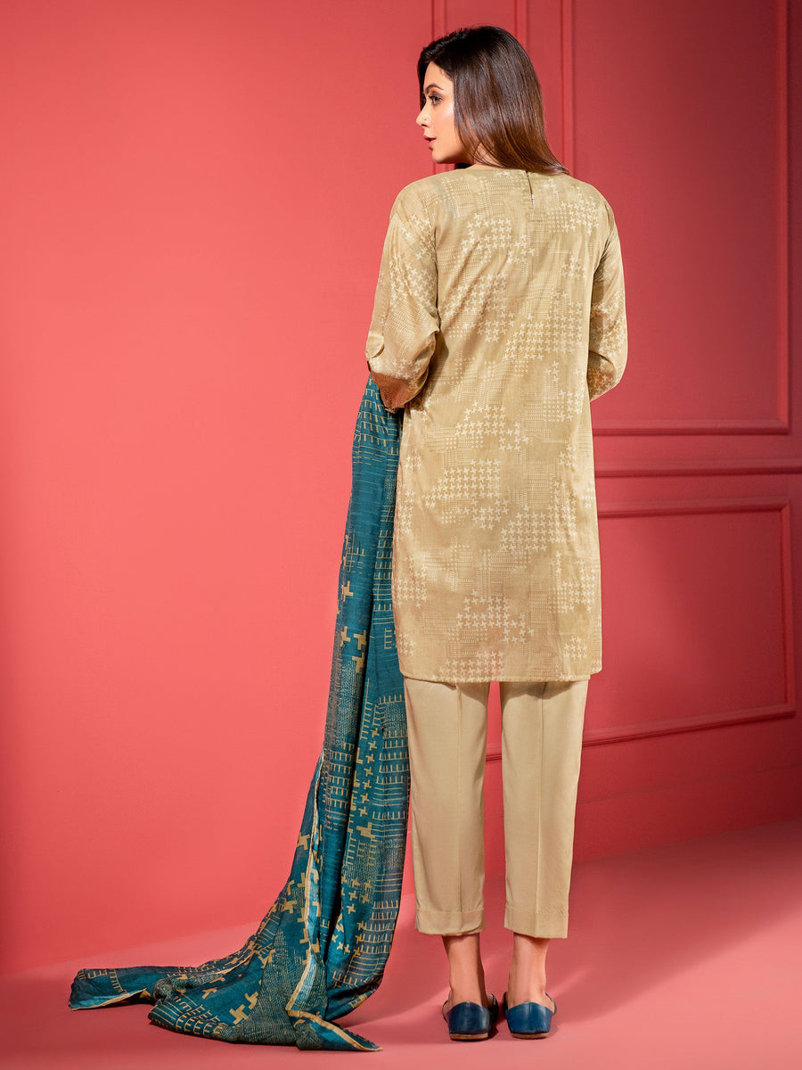 LimeLight Summer Unstitched Printed Lawn 2 Piece Suit U2345 Beige