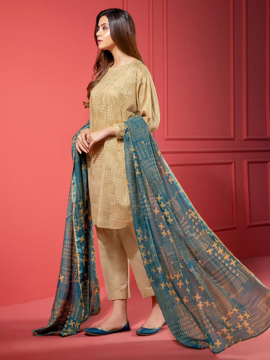 LimeLight Summer Unstitched Printed Lawn 2 Piece Suit U2345 Beige