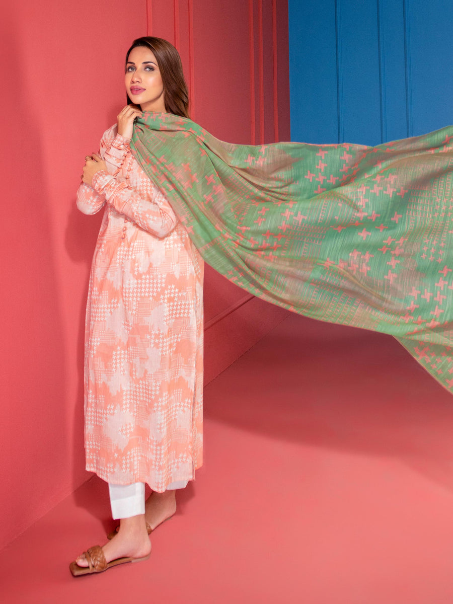 LimeLight Summer Unstitched Printed Lawn 2 Piece Suit U2345 Peach