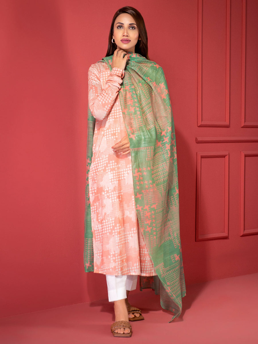 LimeLight Summer Unstitched Printed Lawn 2 Piece Suit U2345 Peach