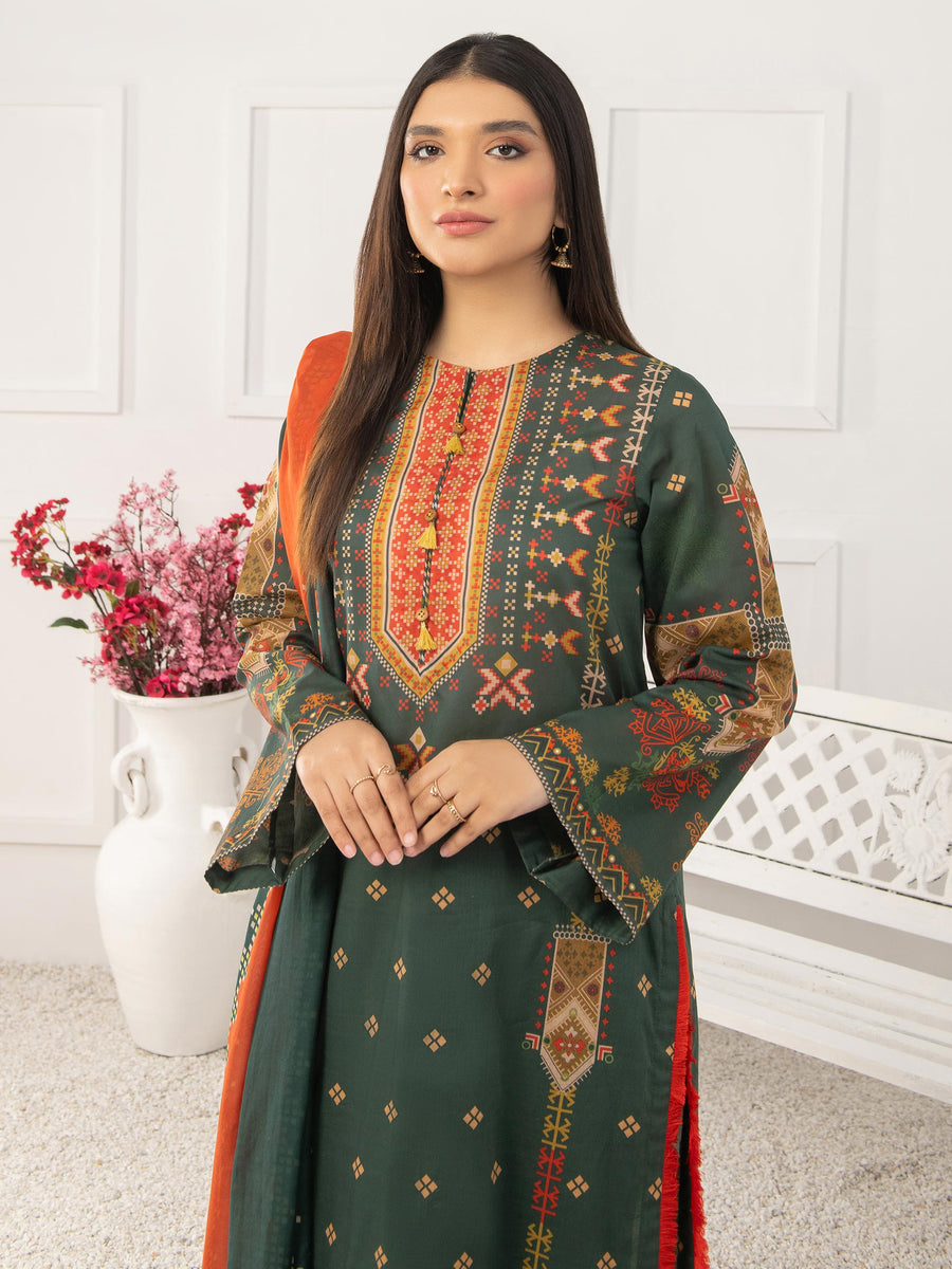 LimeLight Summer Unstitched Printed Lawn 3 Piece Suit U2377 Green