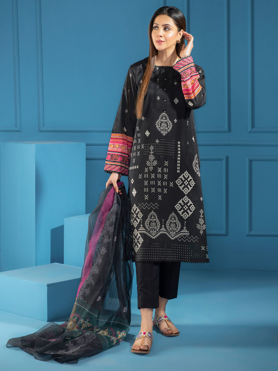 LimeLight Summer Unstitched Printed Lawn 2 Piece Suit U2378 Black