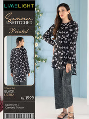 LimeLight Summer Unstitched Printed Lawn 2 Piece Suit U2382 Black