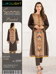 LimeLight Summer Unstitched Printed Lawn 2 Piece Suit U2388 Brown