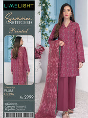 LimeLight Summer Unstitched Printed Lawn 3 Piece Suit U2394 Plum