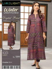 LimeLight Winter Unstitched Printed Khaddar 1Pc Shirt U2511 Black