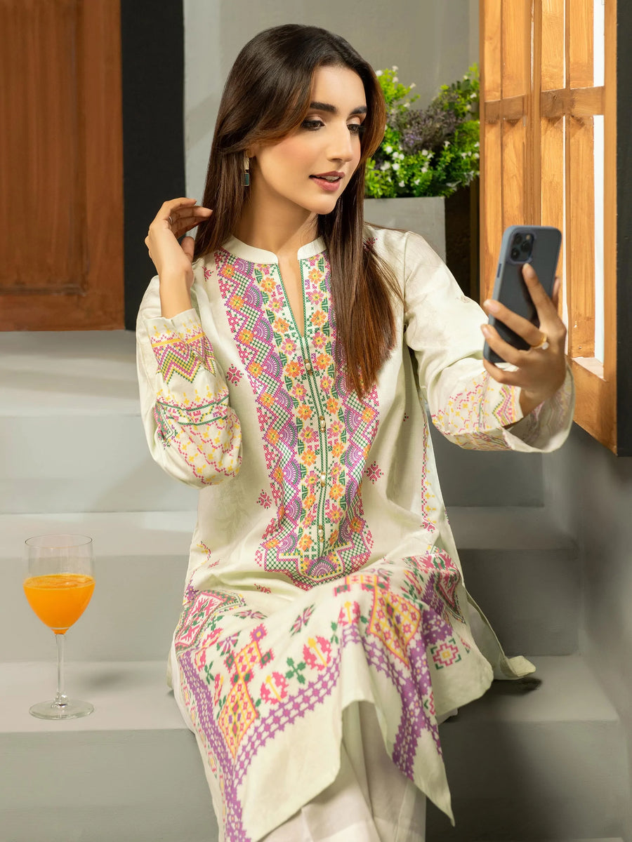 LimeLight Winter Unstitched Printed Khaddar 1Pc Shirt U2512 White