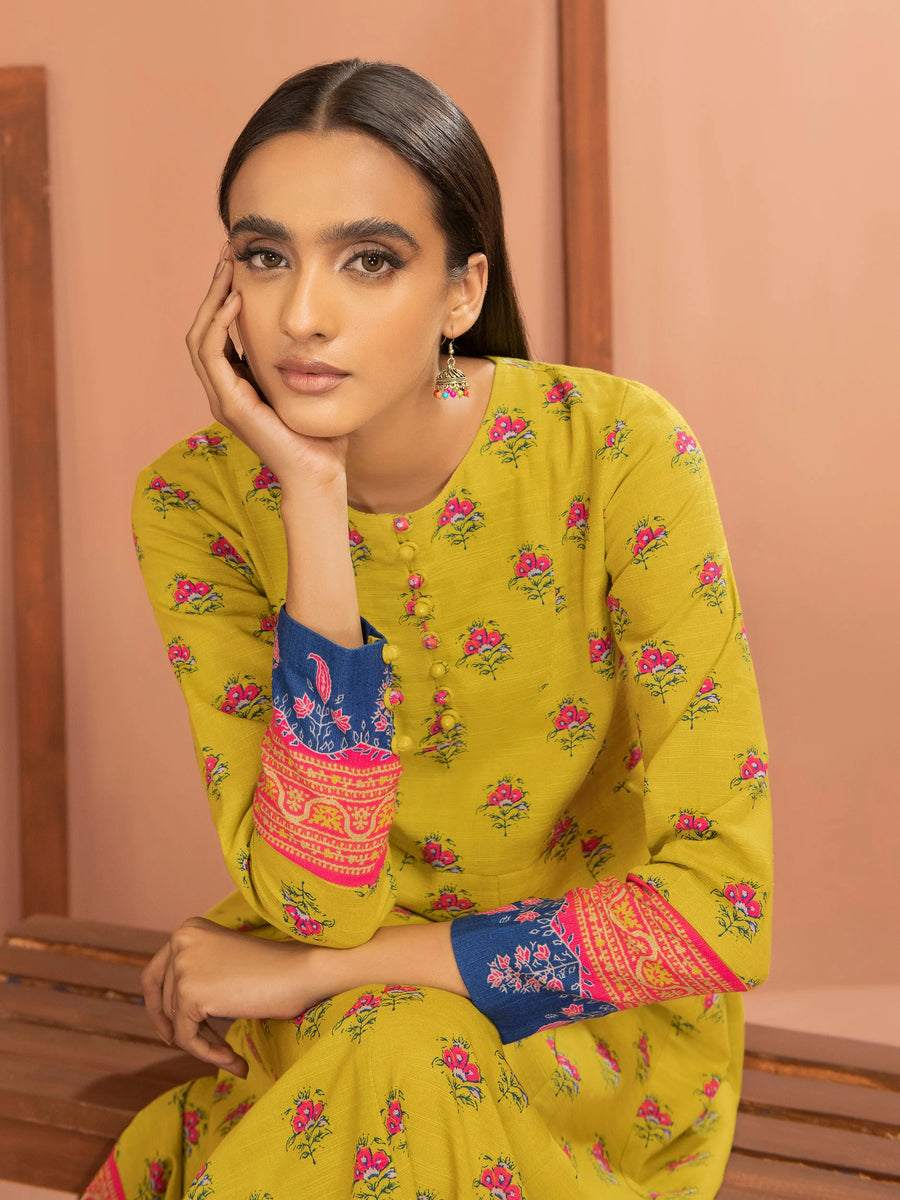 LimeLight Winter Unstitched Printed Khaddar 1Pc Shirt U2517 Olive Green