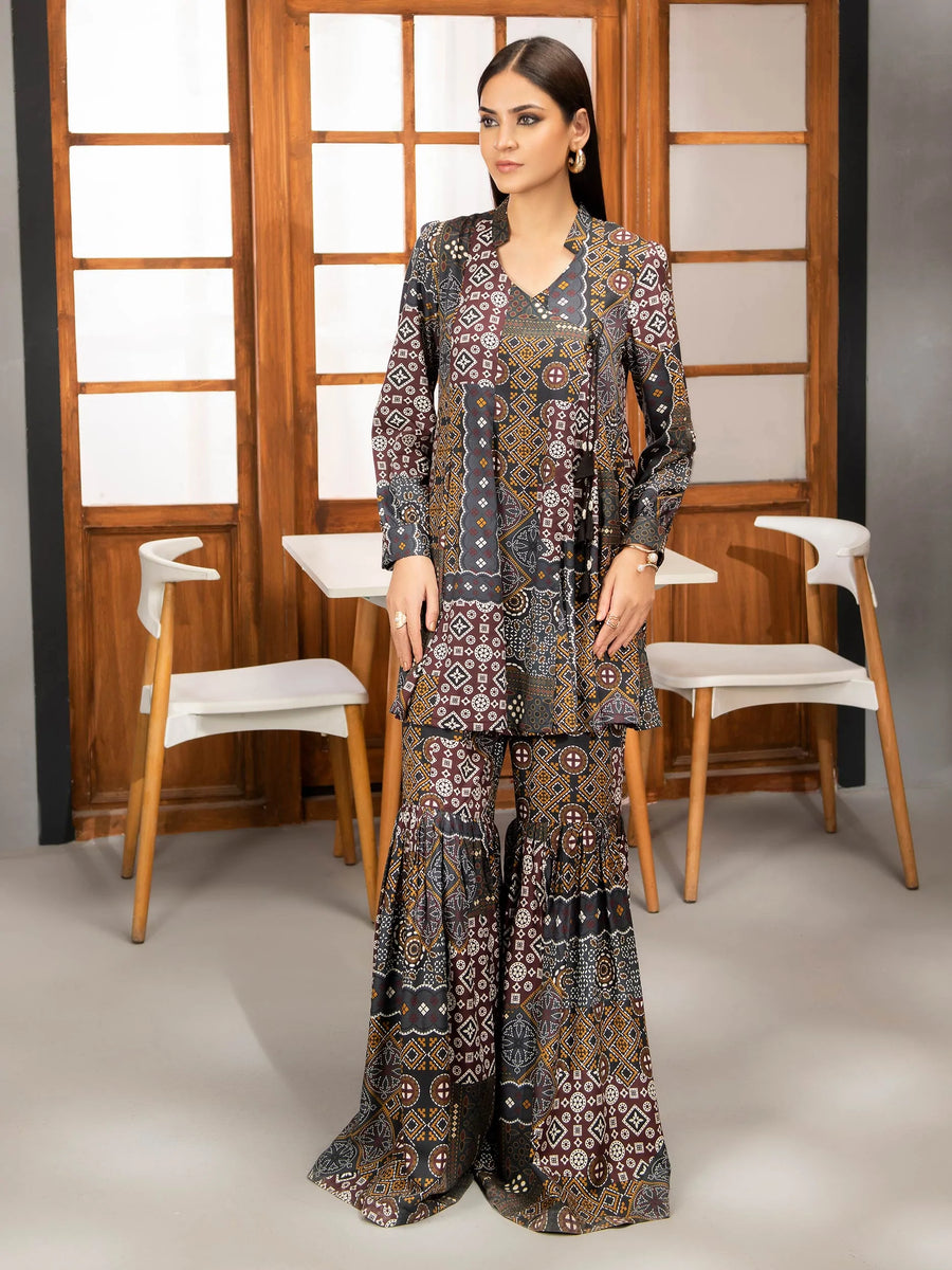 LimeLight Winter Unstitched Printed Linen 1Pc Shirt U2523 Black