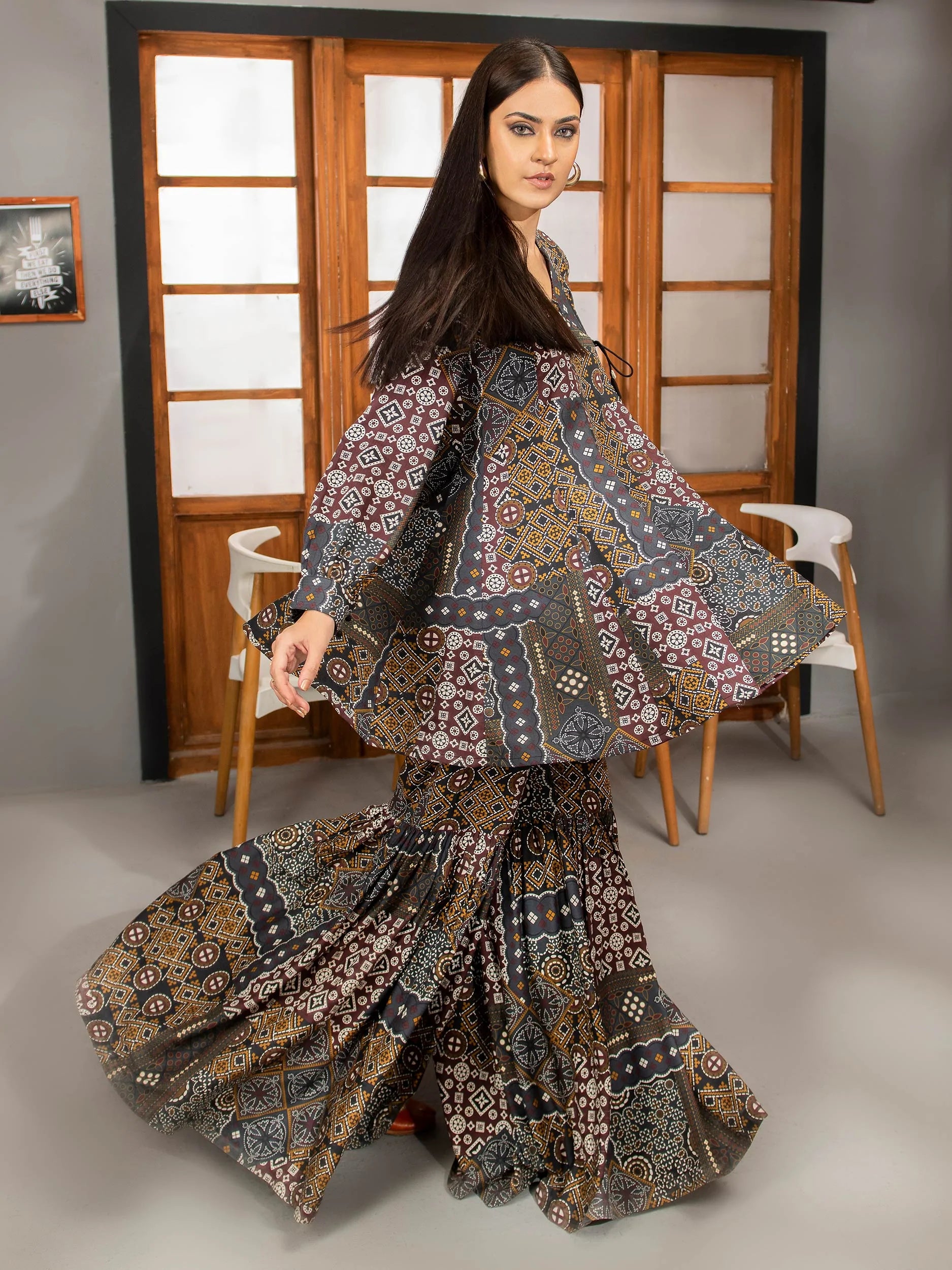 LimeLight Winter Unstitched Printed Linen 1Pc Shirt U2523 Black