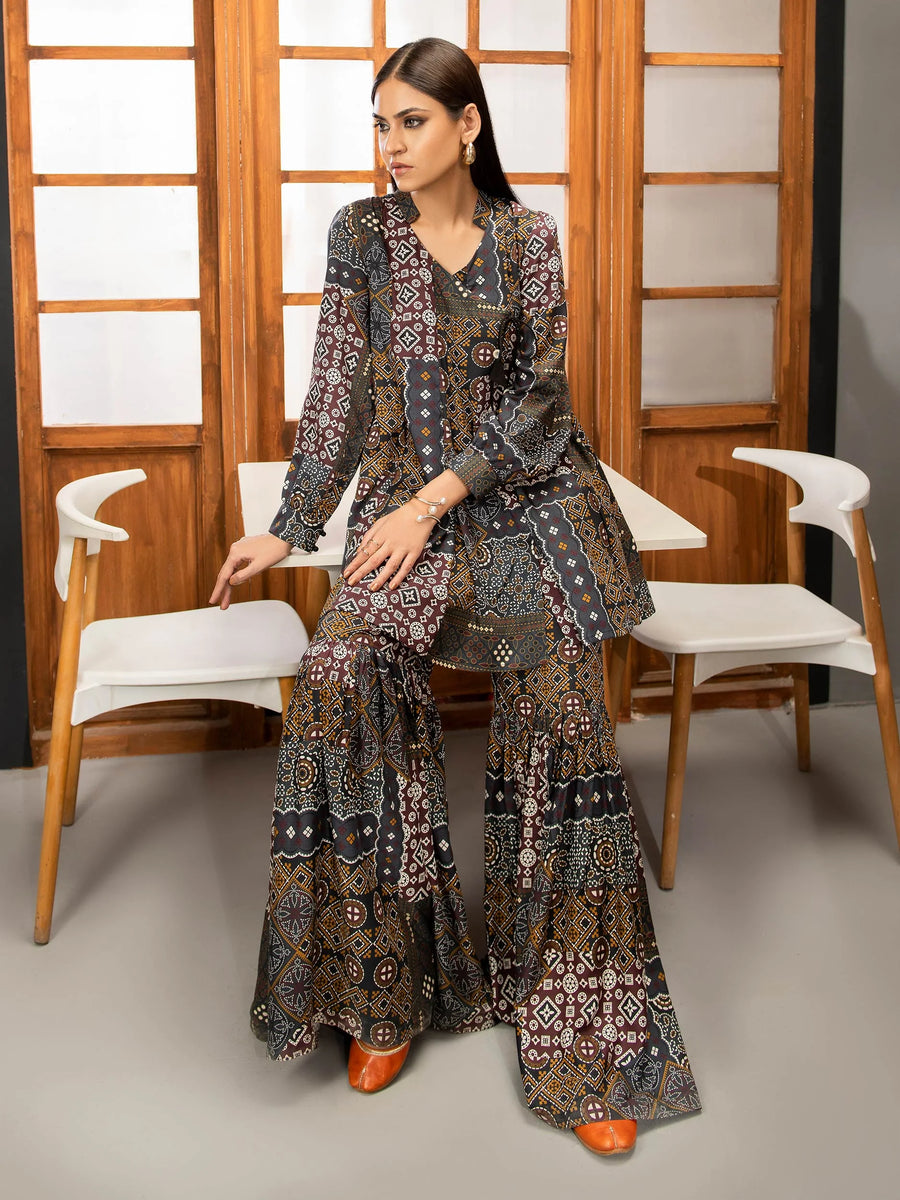 LimeLight Winter Unstitched Printed Linen 1Pc Shirt U2523 Black