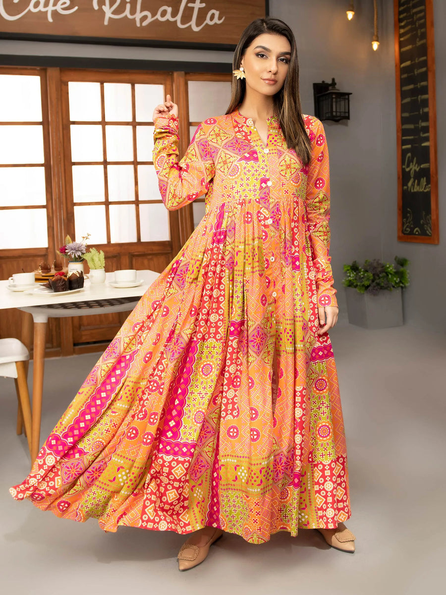 LimeLight Winter Unstitched Printed Linen 1Pc Shirt U2523 Orange