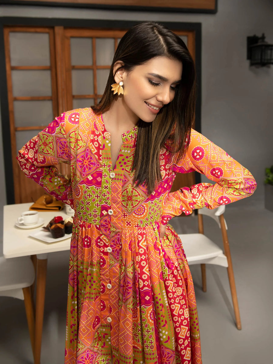 LimeLight Winter Unstitched Printed Linen 1Pc Shirt U2523 Orange
