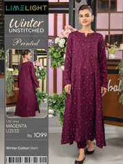 LimeLight Winter Unstitched Printed Cotton 1Pc Shirt U2532 Magenta