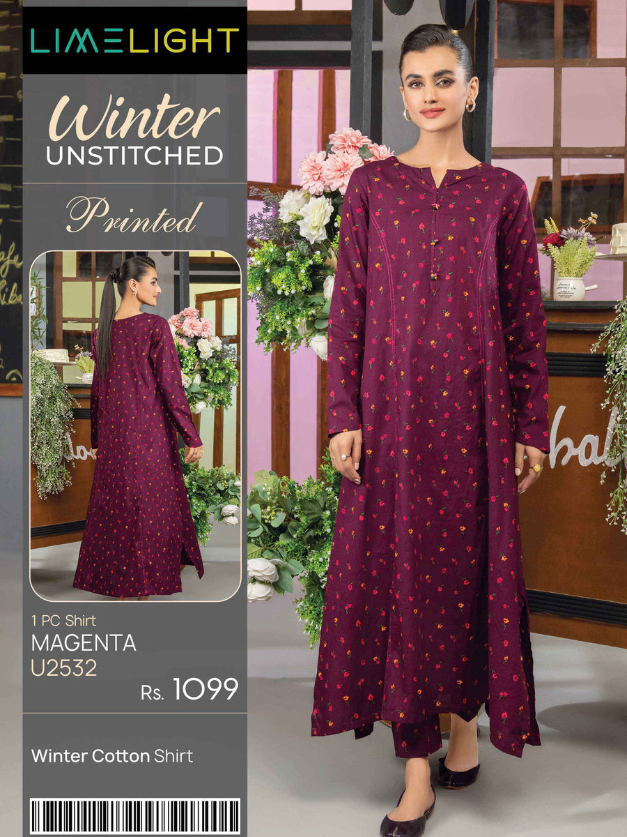 LimeLight Winter Unstitched Printed Cotton 1Pc Shirt U2532 Magenta