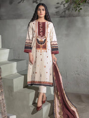 LimeLight Winter Unstitched Printed Khaddar 2Pc Suit U2554 Cream
