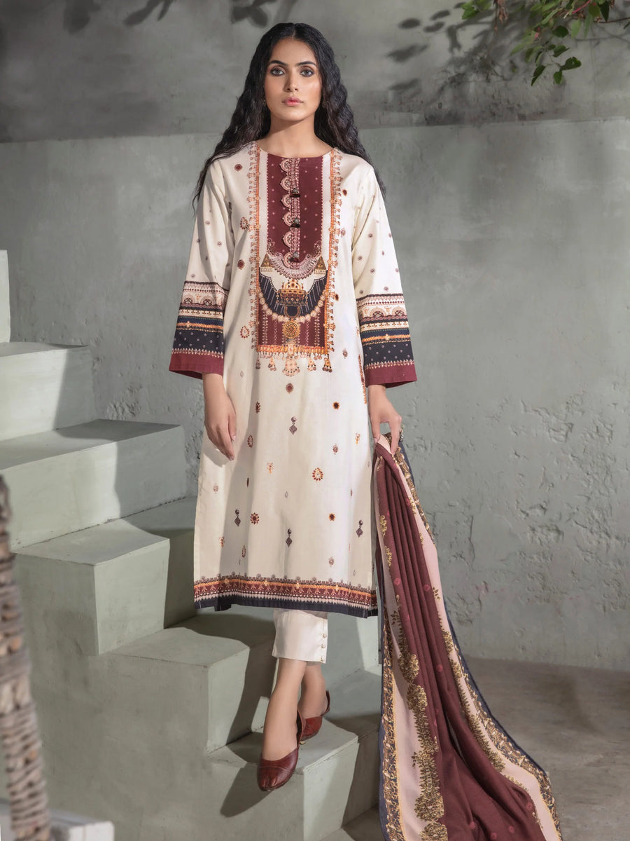 LimeLight Winter Unstitched Printed Khaddar 2Pc Suit U2554 Cream
