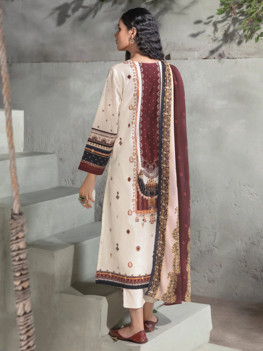 LimeLight Winter Unstitched Printed Khaddar 2Pc Suit U2554 Cream