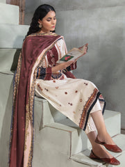 LimeLight Winter Unstitched Printed Khaddar 2Pc Suit U2554 Cream